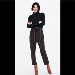 Zara Paper Bag Waist Pants Striped M